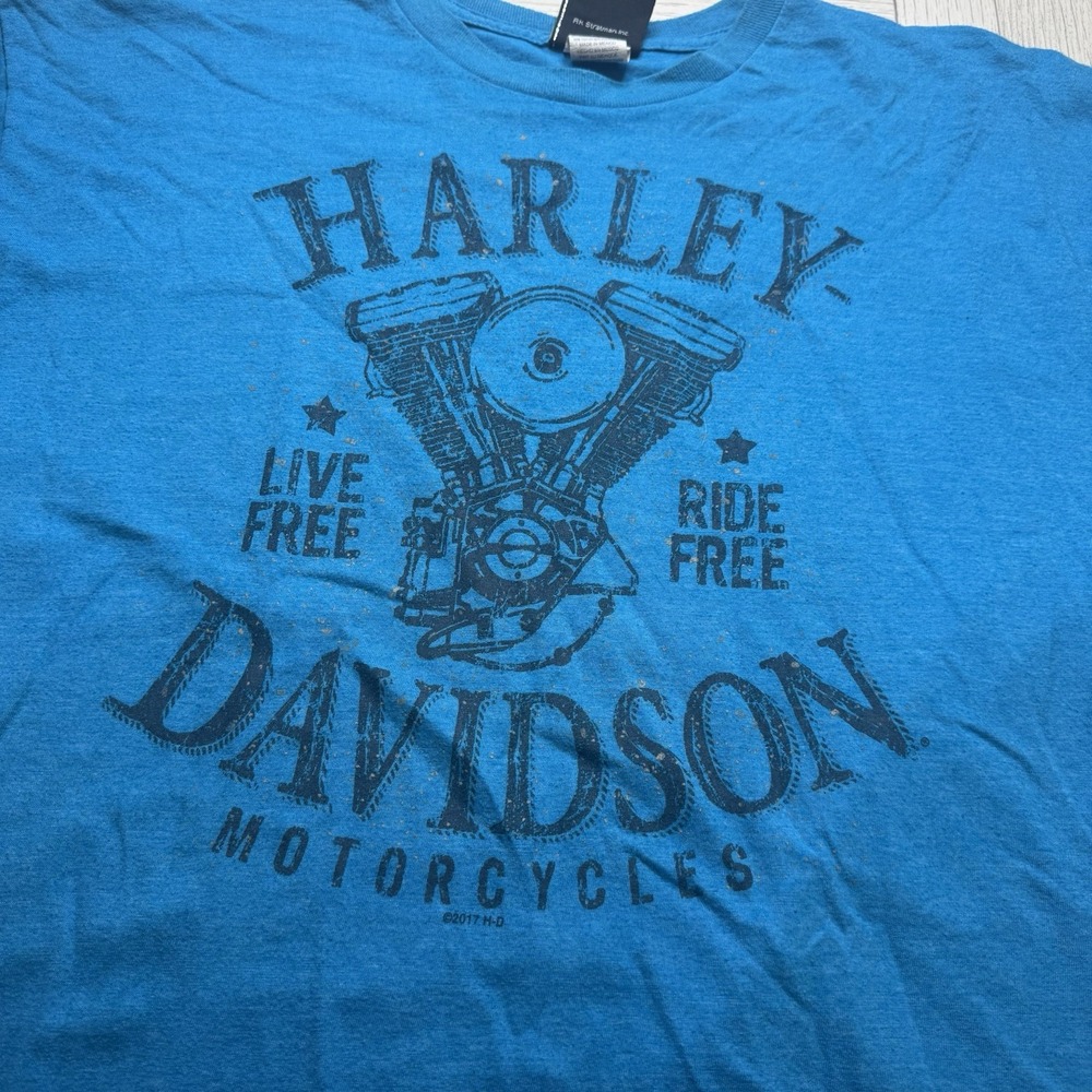 Harley Davidson Houston Blue UnisexXL Tee. Live Free Ride Free. 50/50 CottonPoly